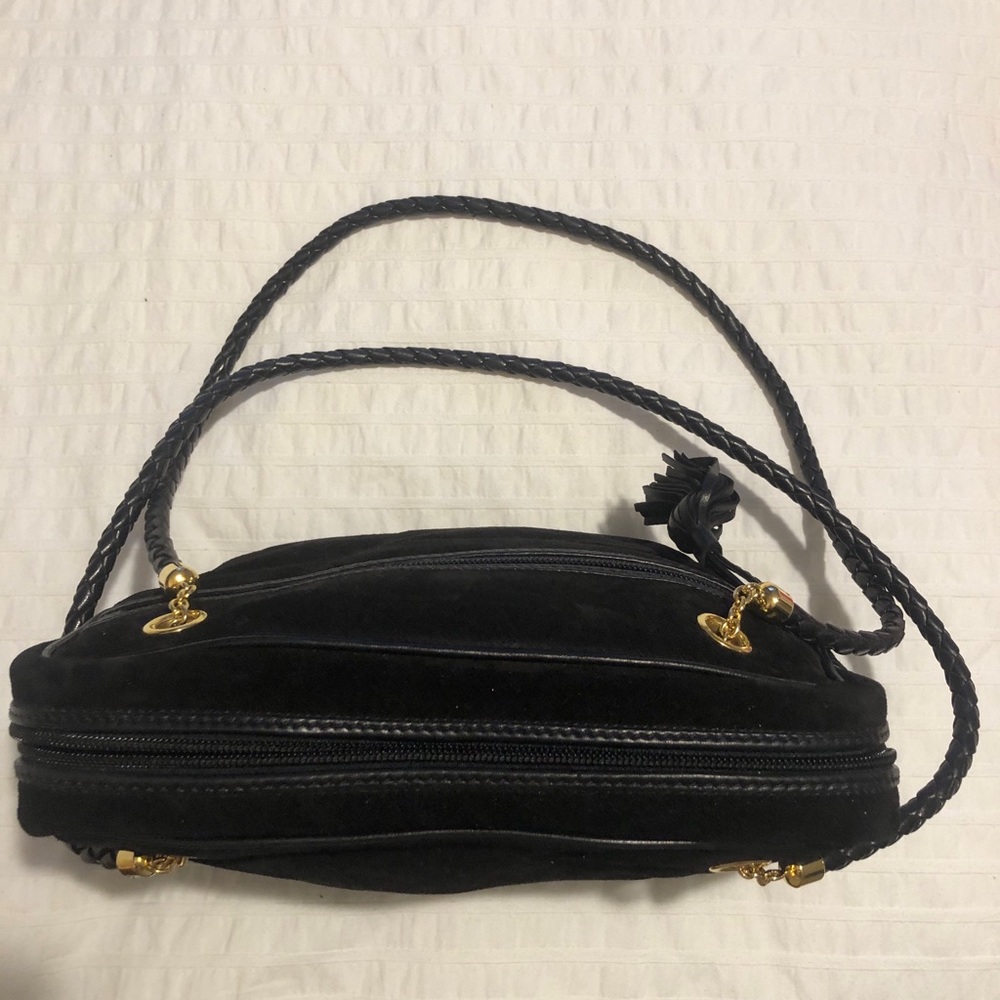 Bottega Veneta Black Suede Shoulder Bag with Leather straps Gold accents - Picture 4 of 13